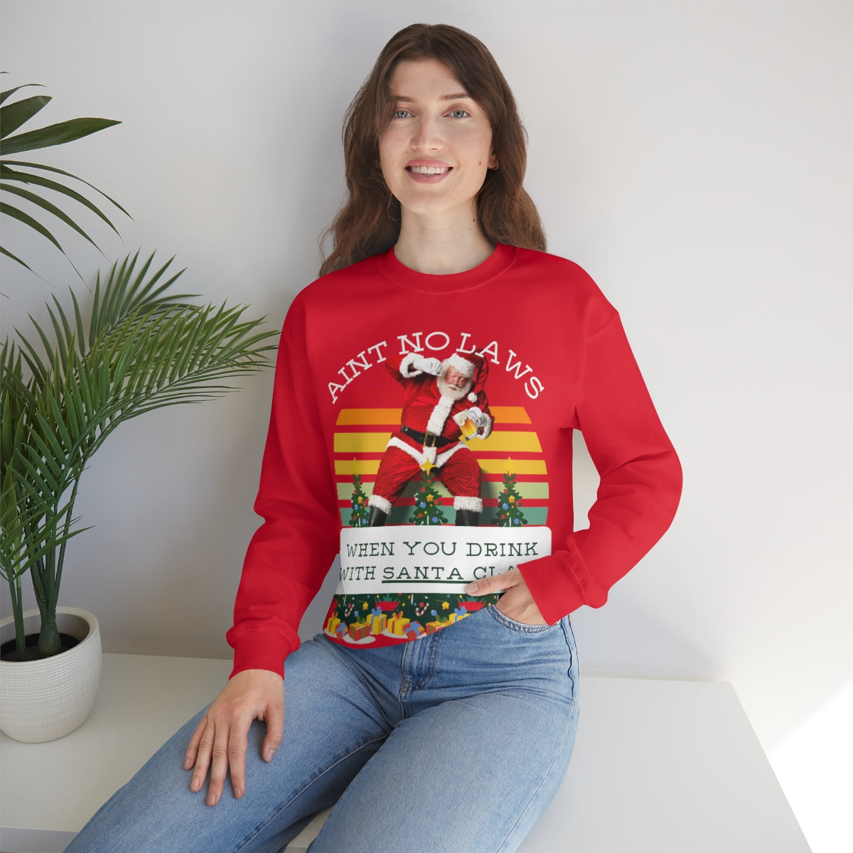 Aint No Laws When You Drink With Santa Claus Heavy Blend Funny Christmas Sweater - Santaland