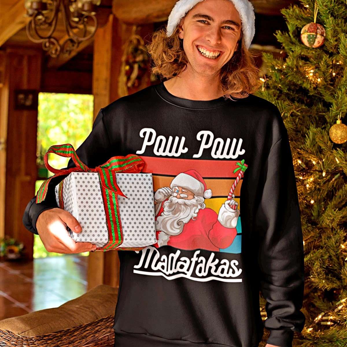 Pow Pow Madafakas Shootin' Santa Christmas Sweater - Santaland
