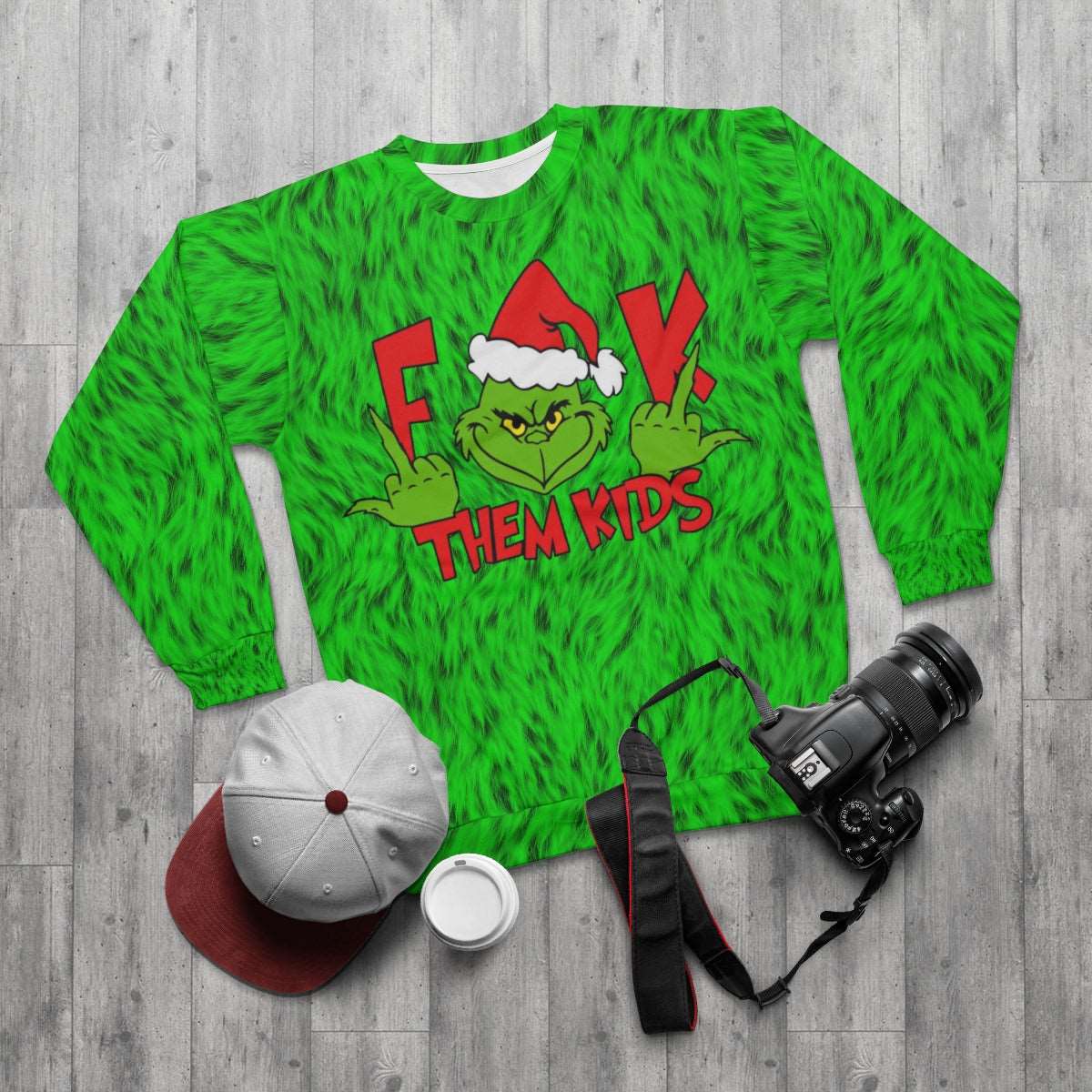 F*** Them Kids Grinch Fur Christmas Sweater - Santaland