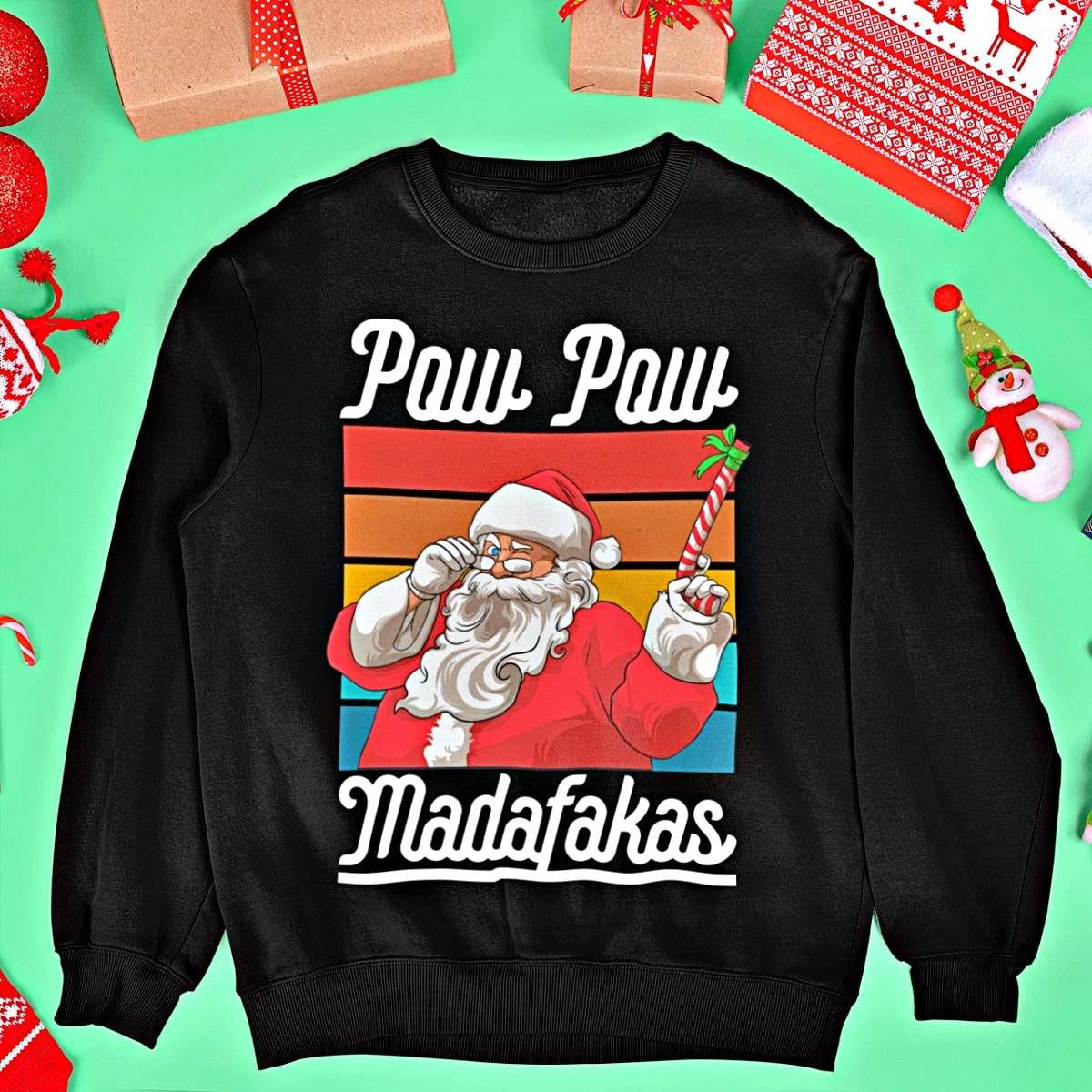 Pow Pow Madafakas Shootin' Santa Christmas Sweater - Santaland