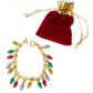 dainty gold bracelet with christmas light bulb charms covered in red, yellow, green & white glitter - Santaland