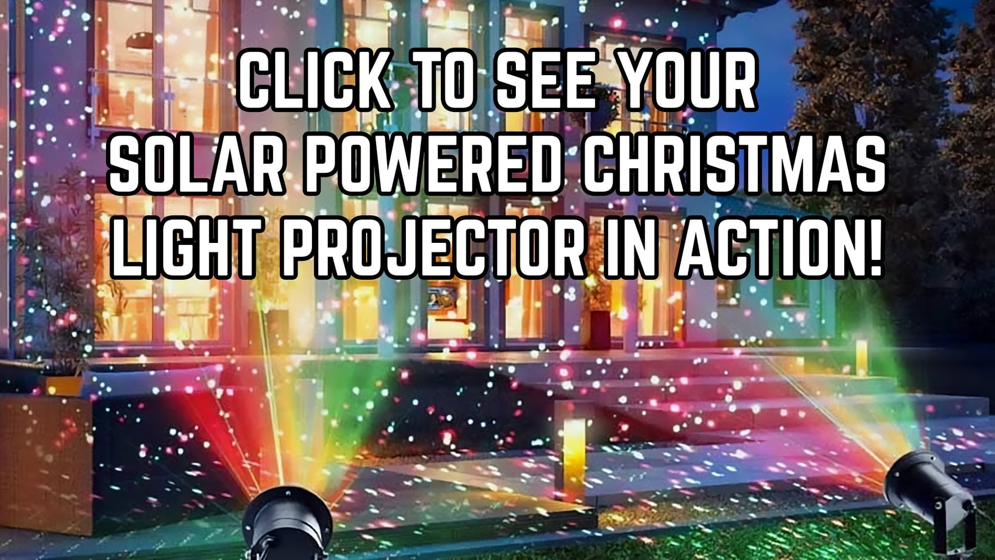 solar powered outdoor christmas light projector shining on house at night - Santaland