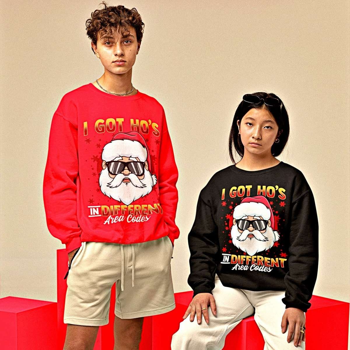 Ho's In Different Area Codes' Funny Christmas Sweater - Santaland