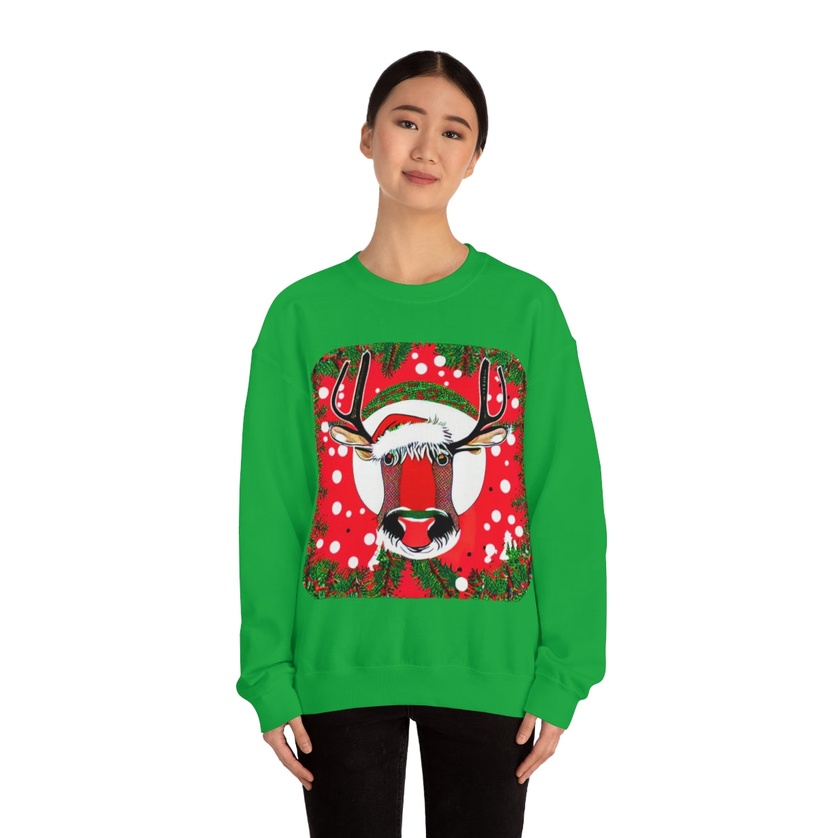 Green hotsell reindeer sweater