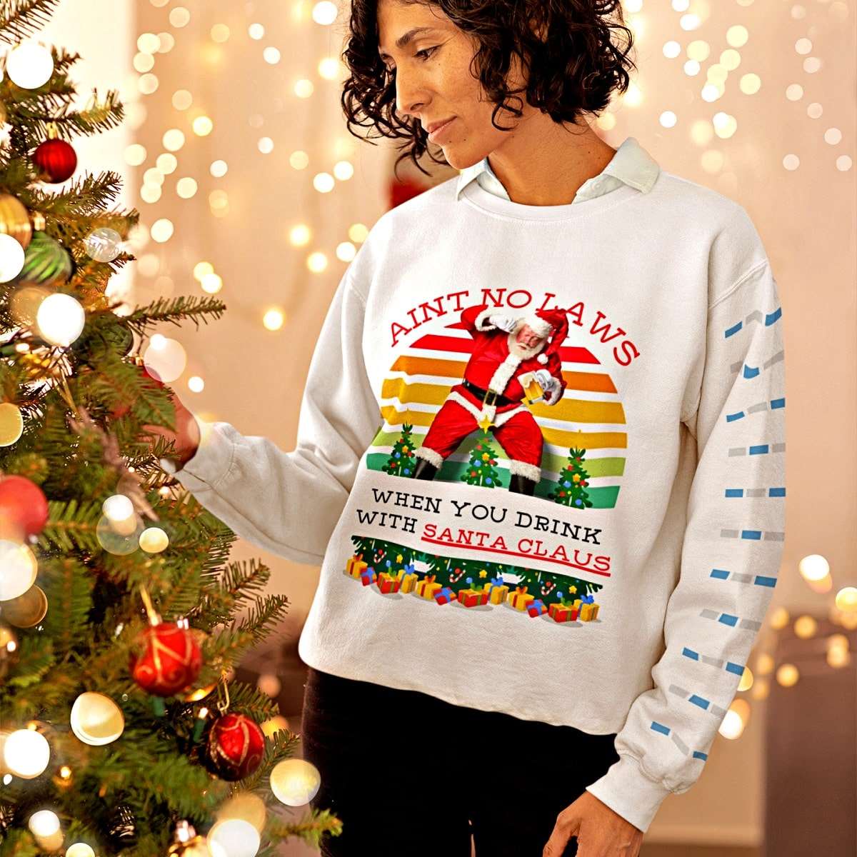 Aint No Laws When You Drink With Santa Claus Heavy Blend Funny Christmas Sweater - Santaland