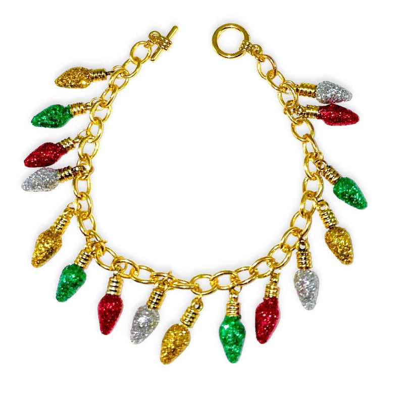 Dainty Gold Christmas Bracelet With Glitter Light Bulb Charms