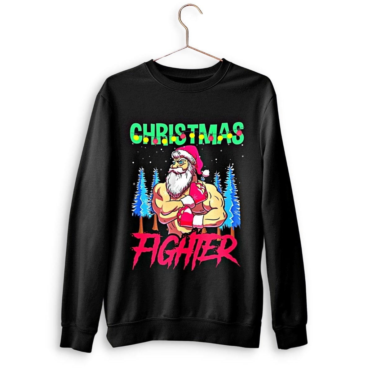 Christmas FIGHTER! Heavy Blend Christmas Sweater, Black - Santaland