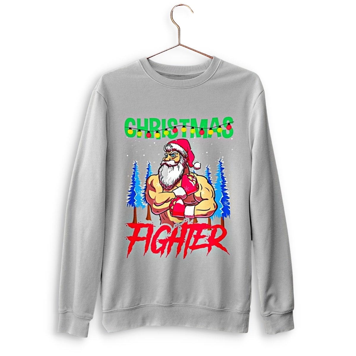 Christmas FIGHTER! Heavy Blend Christmas Sweater, Grey - Santaland