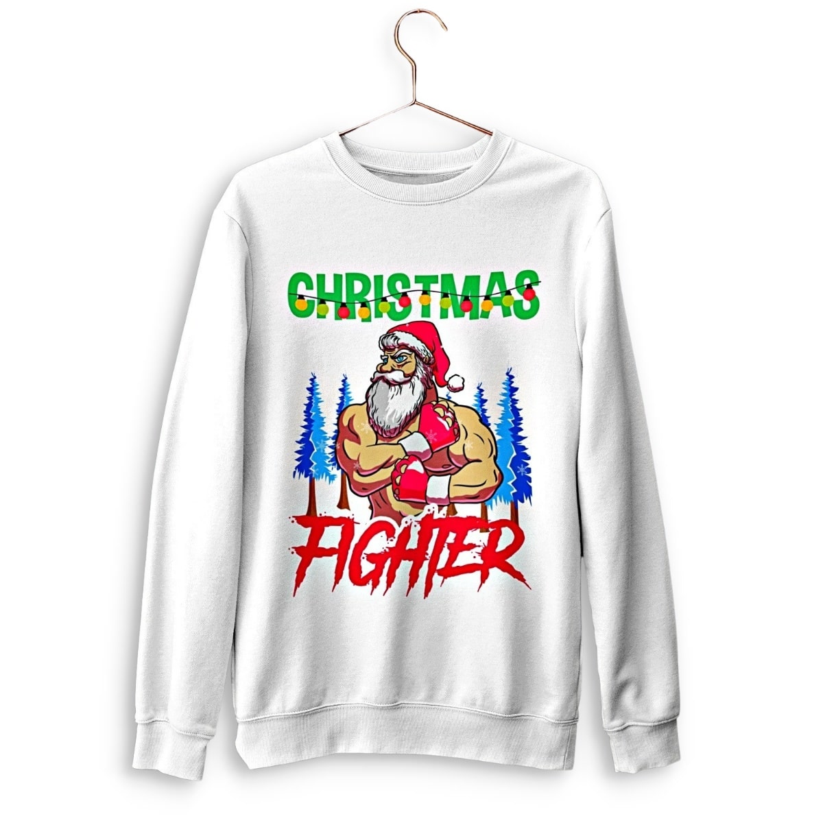 Christmas FIGHTER! Heavy Blend Christmas Sweater, White - Santaland