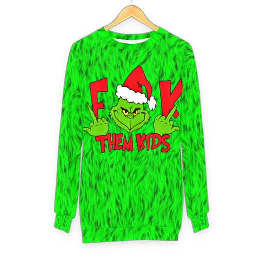 F*** Them Kids Grinch Fur Christmas Sweater - Santaland